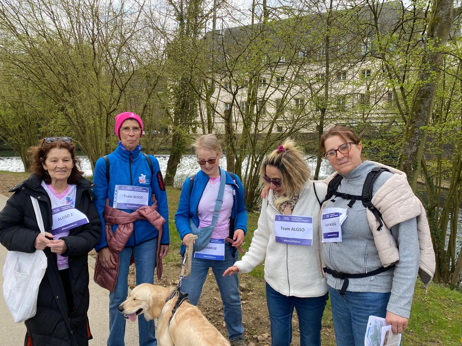 ALGSO members participating in the Relais pour la Vie 2026 Luxembourg as a connected team (featuring a gorgeous labrador!).