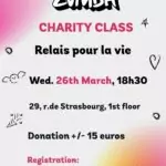 Flyer in English for the Charity Zumba class for Relais pour la Vie Luxembourg 2025