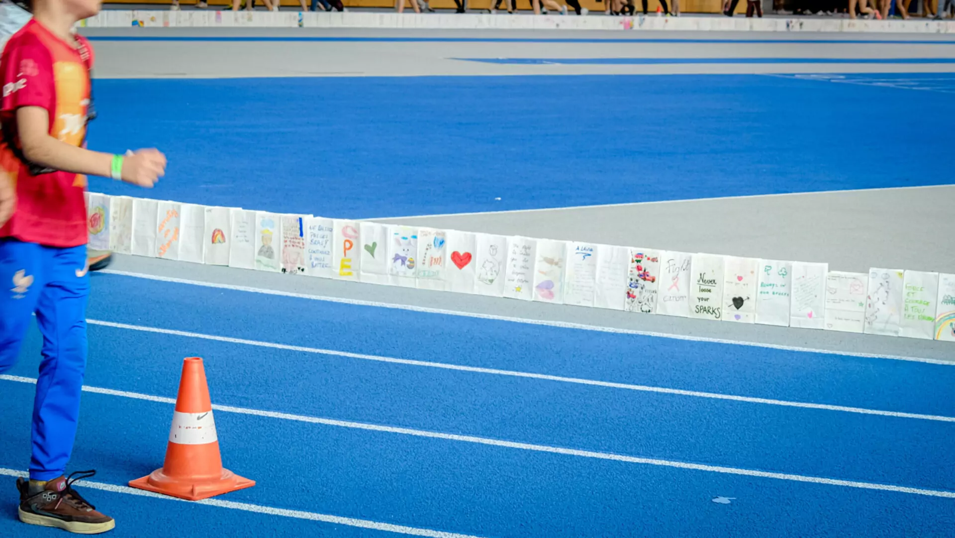 The candles lining the track for the candle ceremony at the Relais pour la Vie 2025 Luxembourg.