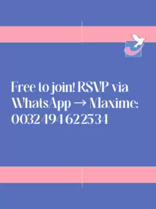 ALGSO instagram post with text: “Free to join! RSVP via WhatsApp → Maxime: 0032 494 62 25 34"