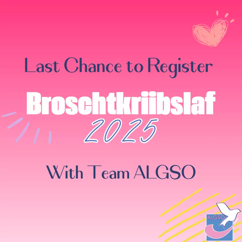 ALGSO Instagram and Facebook post with text: Last Chance to Register. Broschtkriibslaf 2025 with Team ALGSO.