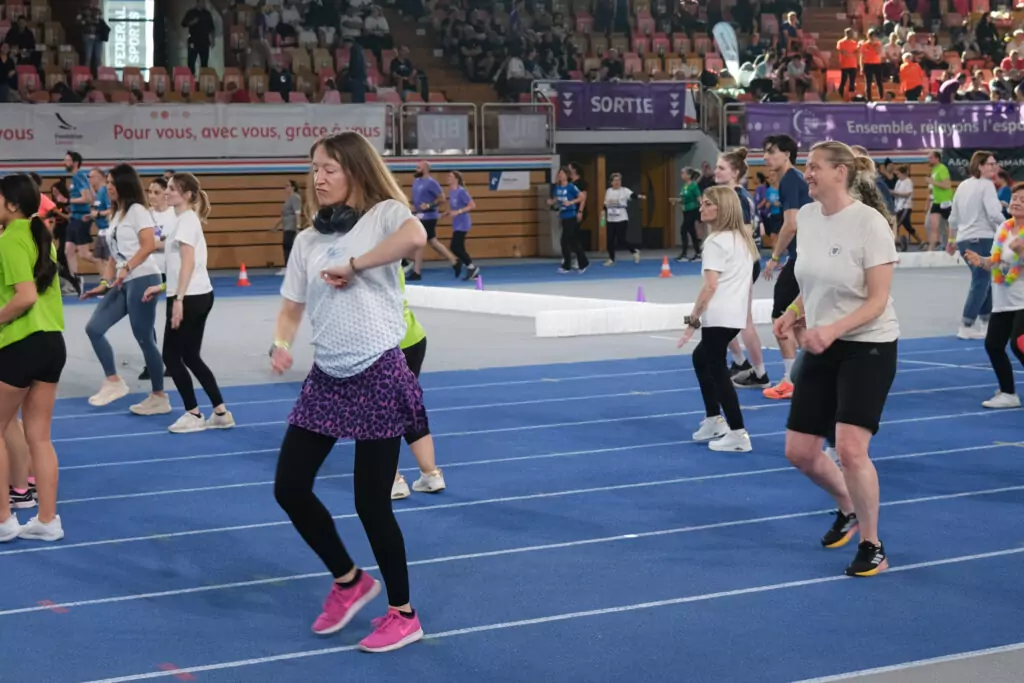 An ALGSO member and our Zumba coach participating in the Zumba workshop during the Relais pour la Vie 2026 Luxembourg.